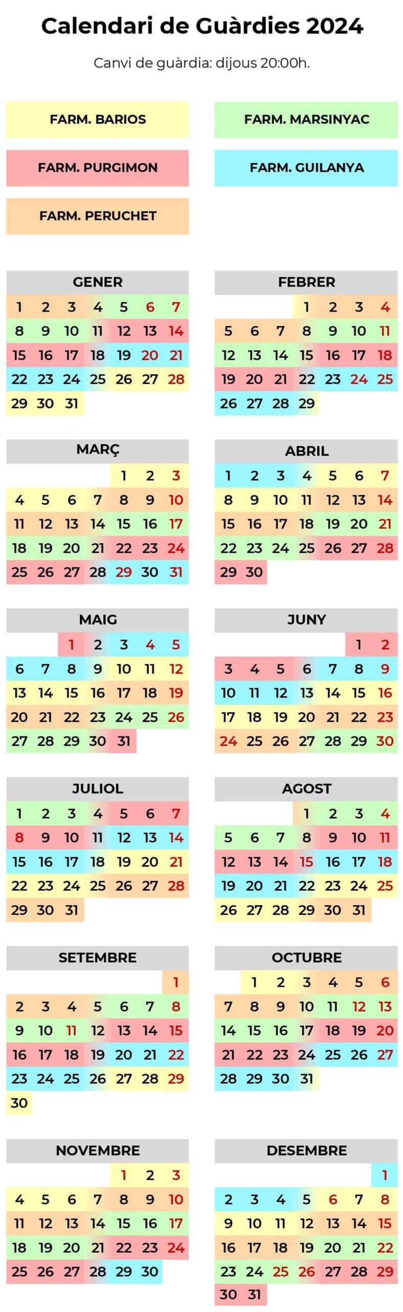 Calendari de Guàrdies 2024